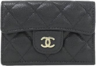 Chanel Black Grained Calfskin Wallet (Tri-Fold) (Pre-Owned)