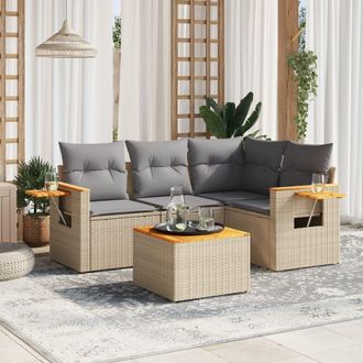 vidaXL Juego De Sof&aacute;s Jard&iacute;n Con Cojines 5 Pzas Rat&aacute;n Sint&eacute;tico Beige Vidaxl