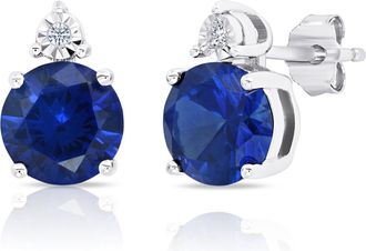 MAX + STONE 925 Sterling Silver 7mm Gemstone and Diamond Accent Halo Round Stud Earrings