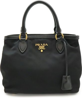 Prada Black Nero Nylon Leather Handbag Tote Bag (Pre-Owned)