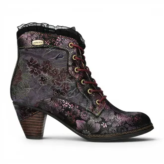 Laura Vita Laura Vita Dames Bloemen Goth Victoriaans Violet Leren Enkellaarzen met hakken - Alcizeeo-190
