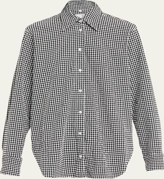 Hunza G Gingham Seersucker Button-Front Shirt