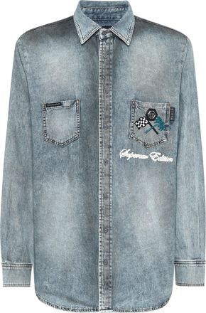 Philipp Plein Denim Shirt Ls Cars Racing