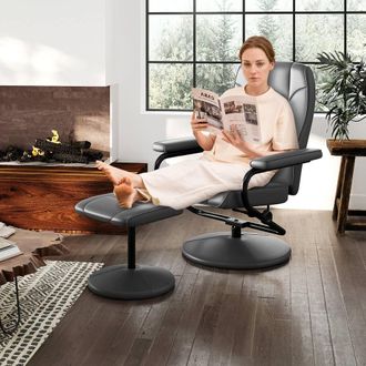 Costway Costway Reclining Chair 360&deg;Swivel Recliner with Adjustable Backrest-Grey in Grey