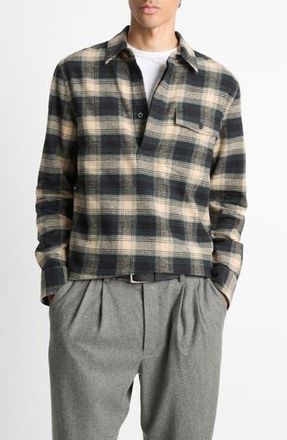Vince Bowden Plaid Cotton Popover Shirt in Black Combo at Nordstrom Rack, Size X-Large