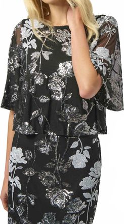 Joseph Ribkoff Sori Sequin Embroidered Floral Print Boxy Top In Black