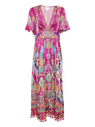 Camilla flutter-sleeves dress - women - Silk - L - Purple