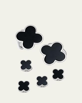 Jan Leslie Classic Clover Onyx Cufflinks Studs Set