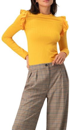 Ivonne Long Sleeve Ruffled Blouse in Yellow at Nordstrom, Size Medium