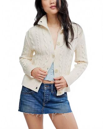 Free People Cable Collar Cardigan In Ivory