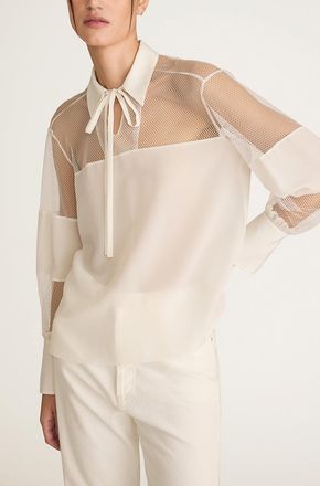 Rebecca Taylor Crepe de Chine and Lace Popover Blouse