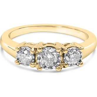 House of Brilliance 10K Gold 1/2 Cttw Round Diamond Three Stone Illusion Plate Ring in Yellow Gold at Nordstrom, Size 9