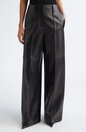 GRACE LING Mercury Wide Leg Leather Trousers in Black at Nordstrom, Size 40