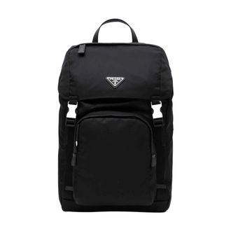 Prada Backpacks, male, Black, Size: ONE SIZE Re-Nylon and Saffiano Backpack