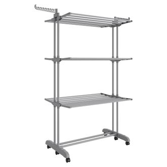 Songmics Tendedero plegable de 4 niveles con ruedas de color gris