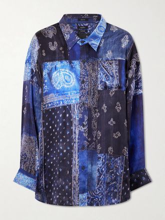 R13 Camicia In Seta Con Stampa Bandana - Blu