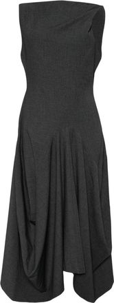 GOEN.J twisted-shoulder structured draping midi dress - women - Polyester/Viscose/Polyurethane - M - Grey