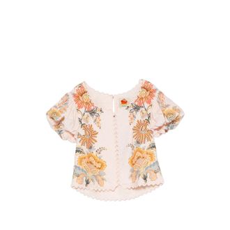 Farm Rio Embroidered Floral Blouse - Beige