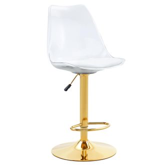 STILVORA Lote De 2 Taburetes De Bar, Altura Ajustable Y Giratorios Con Respaldo Transparente, Metal Y Pl&aacute;stico, Oro Y Transparente