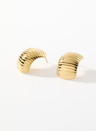 Simons Womens Horizontal groove wide half-Hoop Earrings