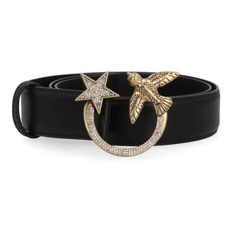 Pinko Pinko, Accessoires, Dames, Zwart, ONE Size, Leer, Leren riem met logo-gesp