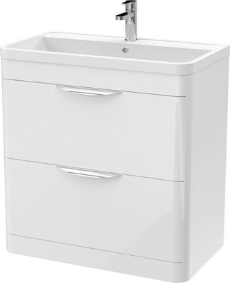 Nuie Nuie - Parade Floor Standing 2-Drawer Vanity Unit with Polymarble Basin 800mm Wide - Gloss White