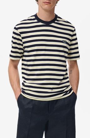Mango Regular Fit Stripe Cotton T-Shirt in Navy at Nordstrom, Size Medium