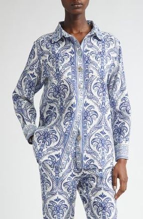 Farm Rio Tropical Print Linen Blend Button-Up Shirt in Off-White at Nordstrom Rack, Size Small