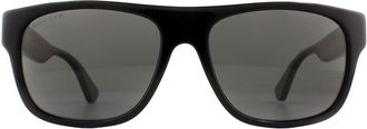 Gucci Rectangle Black with Green and Red Stripe Grey Polarized Sunglasses