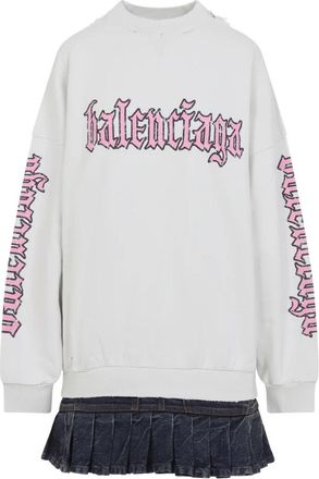 Balenciaga Witte Katoenen Jurk voor Stijlvolle Gelegenheden - Dames - Korte kleedjes - Wit - M - Katoen - Kleedjes