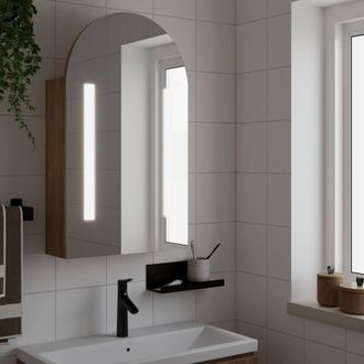 Berkfield Home Bathroom Mirror Cabinet with LED Light Arched Oak 42x13x70 cm in Brown | Size: 42 x 13 x 70 cm