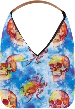 Generic Tie Dye Skull Pattern Reusable Lightweight Grocery Bags - Foldable Into Compact Pouch, Washable & Sturdy, Multipurpose for Shopping and Travel