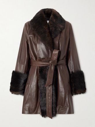 Nour Hammour Giacca In Shearling Con Cintura Carmen - Marrone