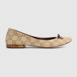 Gucci Womens Ballerina With Bamboo, Beige, GG Canvas