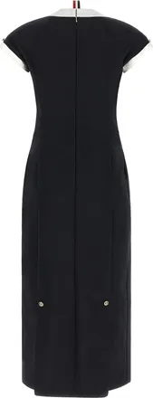 Thom Browne Virgin Wool Polo Collar Midi Dress - Black
