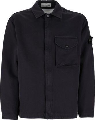 Stone Island Boxy Cotton Twill Classic Collar Overshirt
