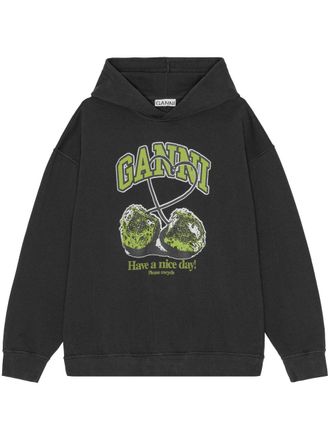 Ganni printed hoodie - women - Organic Cotton - XXS/XS - Black