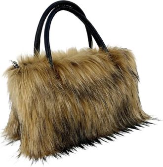 Generic Womens Plush Bags Y2k Soft Plush Women Shoulder Bag Winter Faux Fur Hot Girls Crossbody Bags Small Square Female Handbags Furry Tote Purse(Bown)