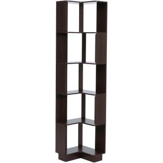 Hhg Libreria angolare HHG-922, scaffale elegante per soggiorno studio, 5 ripiani MDF melaminico 175x40x40 cm, effetto bamb&ugrave;