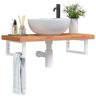 Berkfield Home Basin Shelf Wall Mounted Steel & Solid Wood Beech in Brown