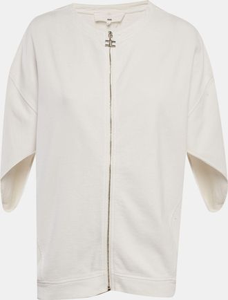 Elisabetta Franchi White Cotton Knit Zip Front Oversized Jacket