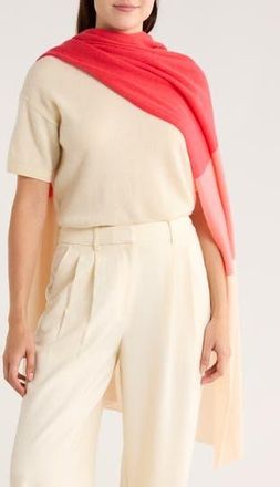 Portolano Colorblock Asymmetrical Hem Poncho in Cherry/Lobster/Vanilla at Nordstrom Rack