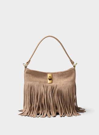 Simons Womens Fringed faux-suede hobo bag