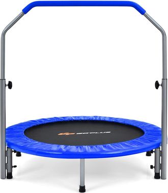 Costway Mini Cama El&aacute;stica Plegable 101 Cm, Trampol&iacute;n Fitness Con Empu&ntilde;adura Regulable En 4 Alturas, Capacidad De Carga 150 Kg (azul) - Costway