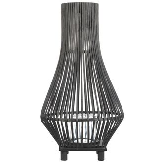Beliani Beliani - Linterna De Madera De Bamb&uacute; Negra 58 Cm Farolillo Vidrio Pie Boho Leyte