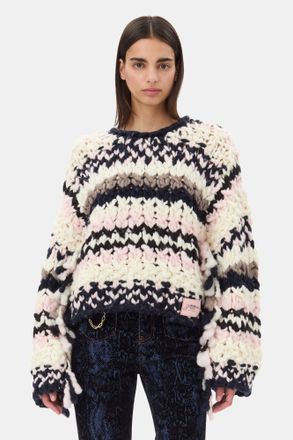 Ganni Multicolour Hand-Knit Jumper Size Medium Wool Womens