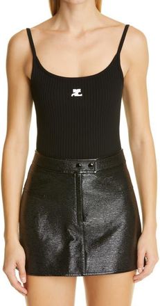 Courr&egrave;ges Logo Rib Knit Tank in Black at Nordstrom, Size 4