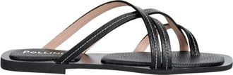 Pollini Sandalen met contrasterende stiksels - Dames - Slippers - Zwart - 36 EU - Leer - Schoenen