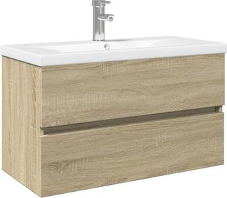 vidaXL Set de mueble de baño 2 piezas cerámica y madera de ingeniería vidaXL
