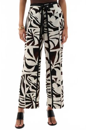 Joseph Ribkoff Gauze Tropical Print Wide Leg Pants In Beige/multi